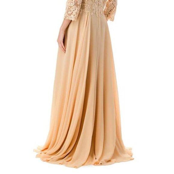 New A-Line Formal Floral Lace Embellished MOB Maxi Gown w/ 3/4 Sleeves TC M2758Q - Picture 8 of 8